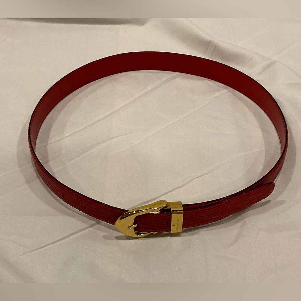 AUTHENTIC LOUIS VUITTON RED EPI LEATHER BUCKLE BELT 85/34 COA - Picture 1 of 9
